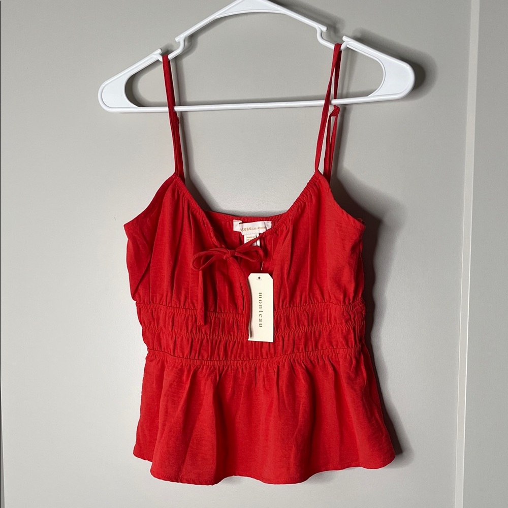 Monteau Coral Smocked Peplum Camisole
